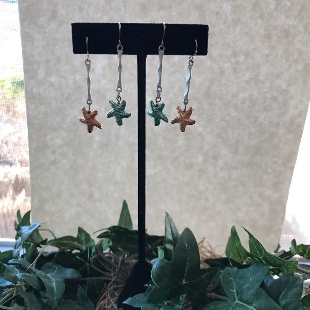 Vintage Starfish Dangle Earrings Pastel Orange NWT - Picture 8 of 10